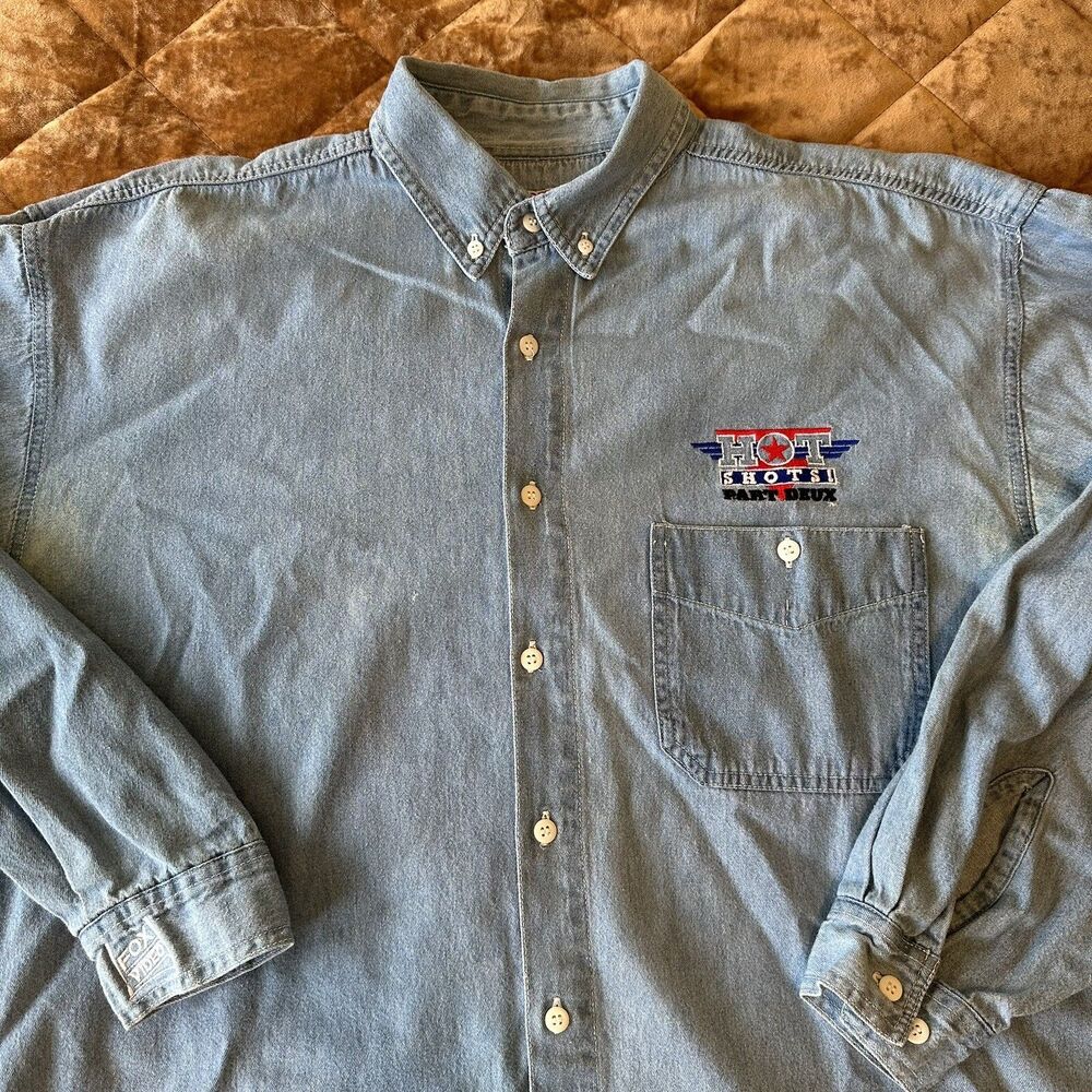 VTG Hot Shots Part Deux Long Sleeve Button Up Shirt Medium Tag Fits Like Large
